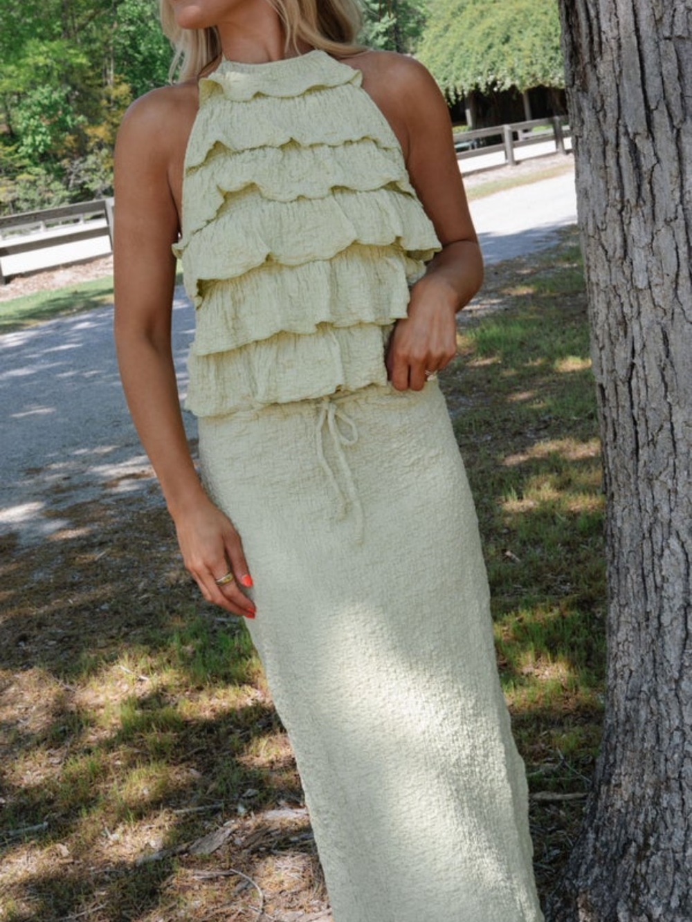 Tiered Ruffle Skirt Set in Sage